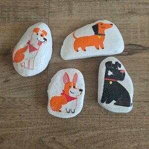 Stones with decoupaged dogs images. Handmade.